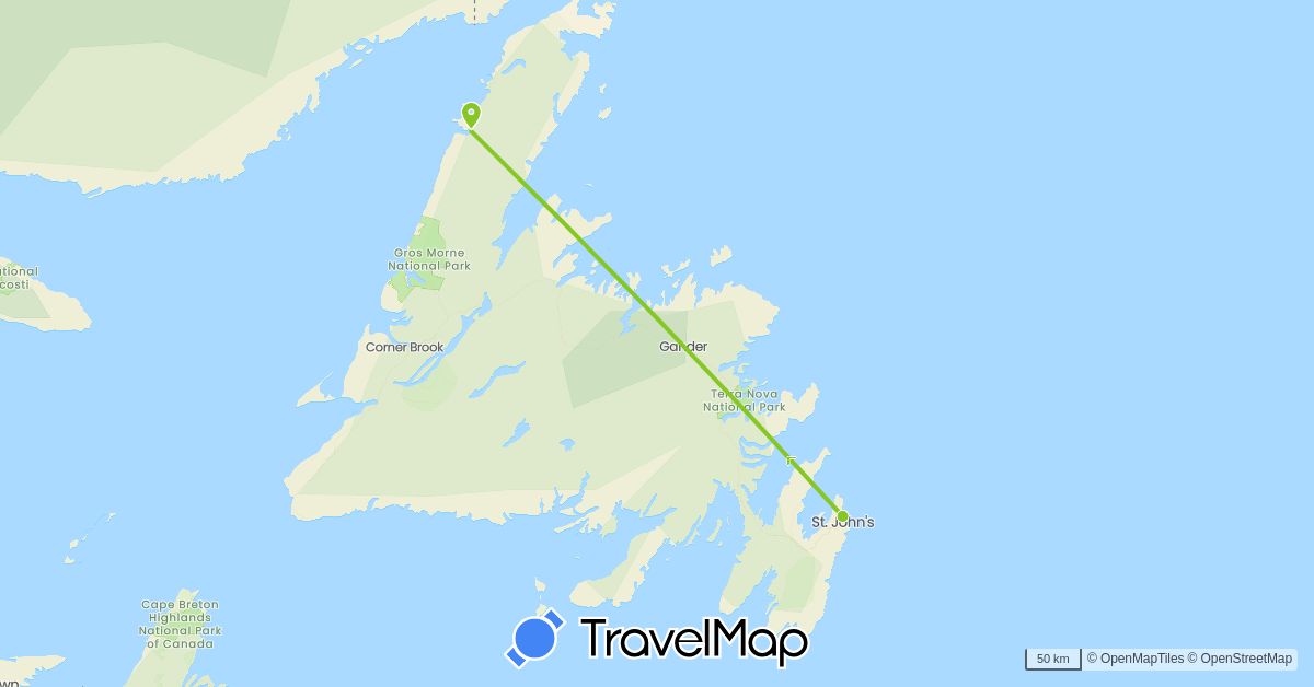 TravelMap itinerary: driving, electric vehicle in Canada (North America)